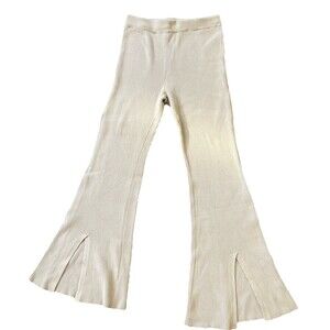 Abercrombie & Fitch Flare Knit Sweater Pants Womens Small Cream Ribbed Split Hem